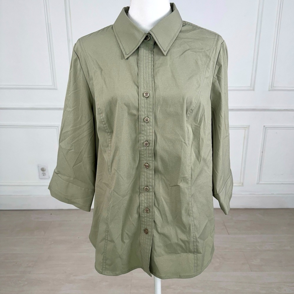 Lane Bryant Button Down Shirt Women 18/20 Green Casual Office Workwear Blouse